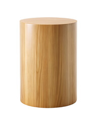 Tall wooden display pedestal stand with a smooth surface and natural wood grain, ideal for holding decorative pieces or highlighting products. Isolated on transparent background, png.