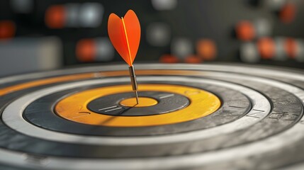 Orange Dart Striking the Bullseye of a Circular Target