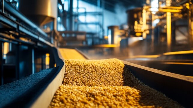 Modern rice mill in operation, showcasing advanced technology and efficient processes, highlighting the blend of tradition and innovation in agricultural production.