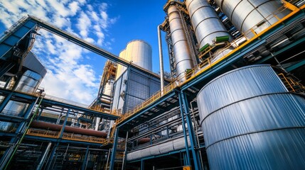 Modern rice mill in operation, showcasing advanced technology integration, emphasizing efficiency and productivity in agricultural processing, vibrant machinery and busy workers