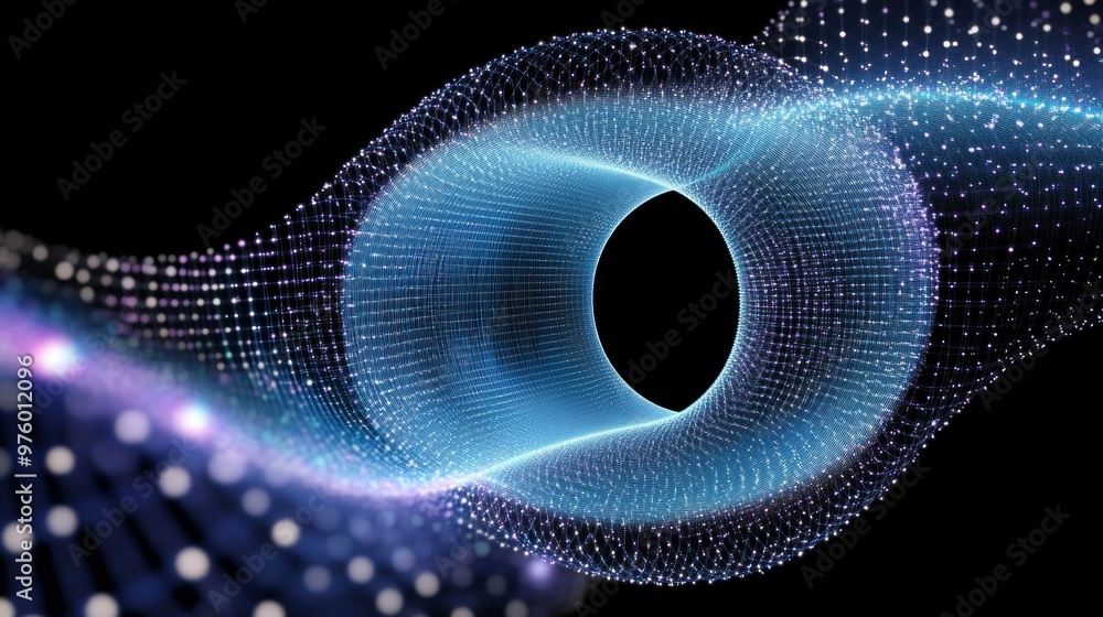 Poster illustration of quantum tunneling depicting particles moving through barriers in a vibrant, abstract