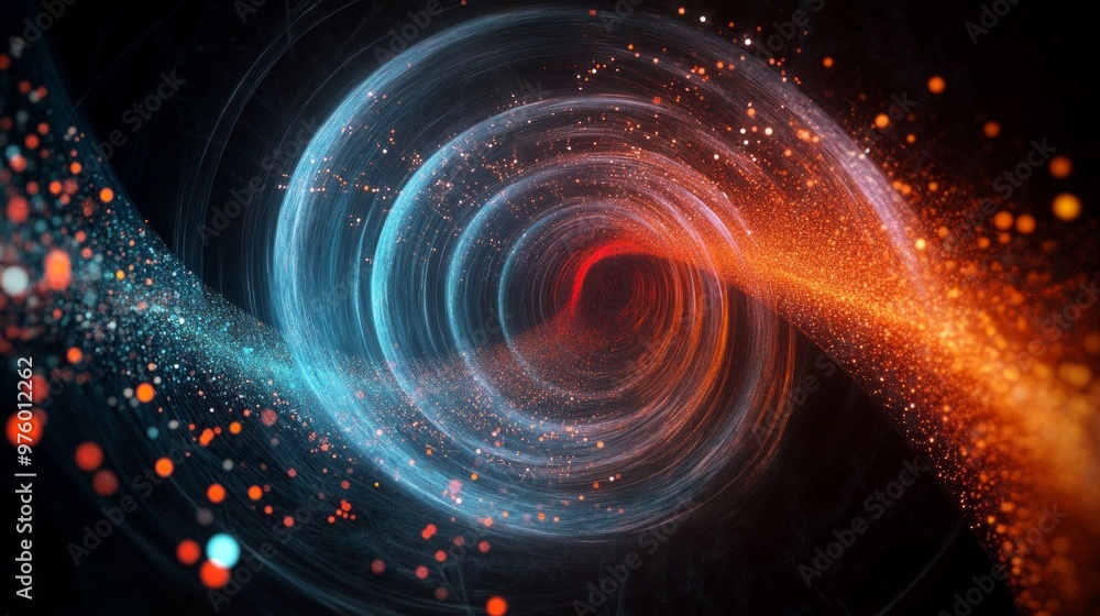 Poster visual representation of quantum superposition illustrating particle behavior and wave functions in 