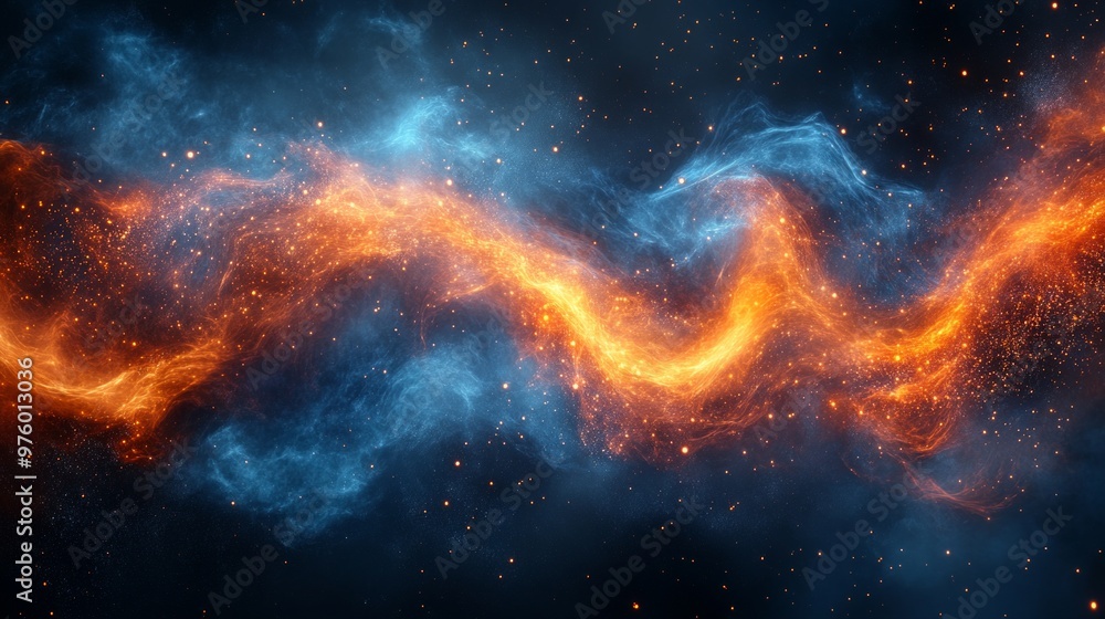 Poster visualizations of quantum entanglement illustrating cosmic interactions and energy flow in a vibrant