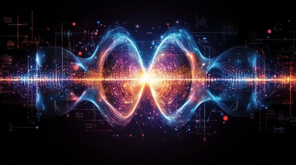 Futuristic quantum computer conducting teleportation experiments with vibrant energy streams