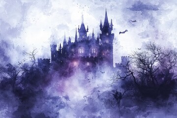 Whispers of a Haunted Castle Eerie Watercolor Fantasy.