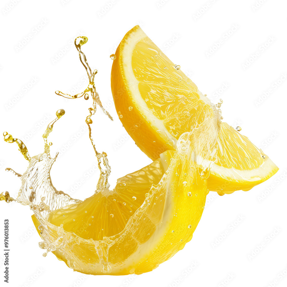 Poster fresh lemon slices splashing in water create a refreshing and vibrant visual display in natural ligh