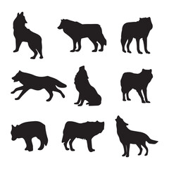 Collection of wolf animal silhouettes vector 