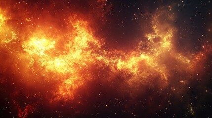 Fototapeta premium A fiery nebula with swirling gas and dust clouds against a backdrop of twinkling stars.
