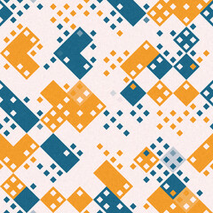 Simple glitch geometric seamless abstract pattern with playful woven summer color. Bright whimsical gender neutral bold irregular shape textile Cotton effect background. 