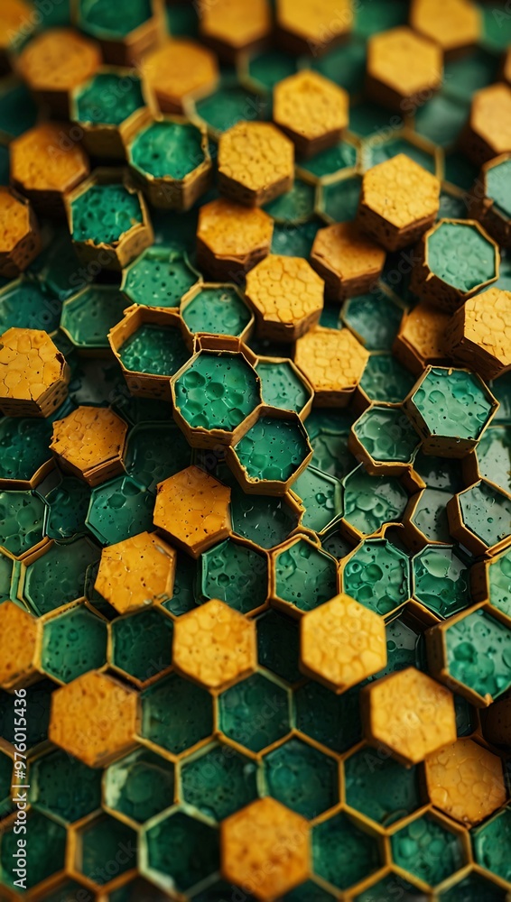 Poster abstract honeycomb pattern with green and yellow.