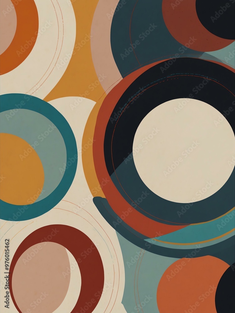 Aufkleber abstract linear design with colorful circles and minimalistic lines.