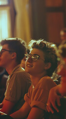 Obraz premium Nostalgic Cultural Exchange: Freshmen Embracing Diversity in 1950s Style Cinematic Film with Grainy Texture and Light Leaks