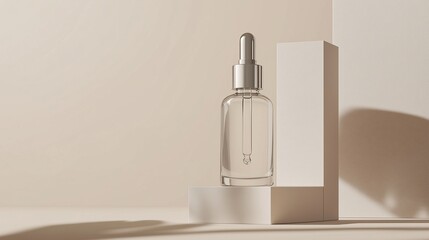 Luxury Glass Dropper Bottle mockup with Beige Background