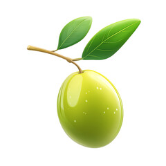 A vibrant green olive with fresh leaves, perfect for culinary themes or health-related projects.