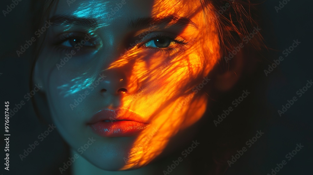 Sticker abstract portrait of woman with reflections, lights and shadows