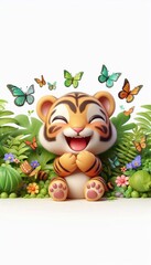 Fototapeta premium 3D lachendes Tigerbaby
