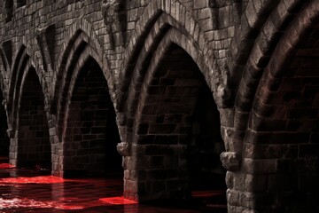 Fototapeta premium Red lines highlighting architectural features of buildings and bridges for enhanced visual contrast