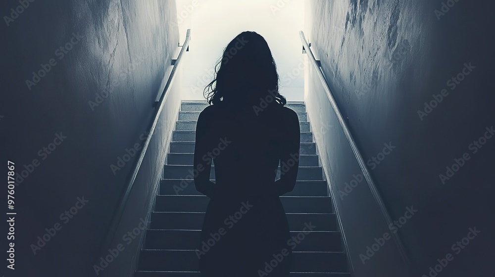 Canvas Prints Silhouette of a woman standing at the bottom of a staircase