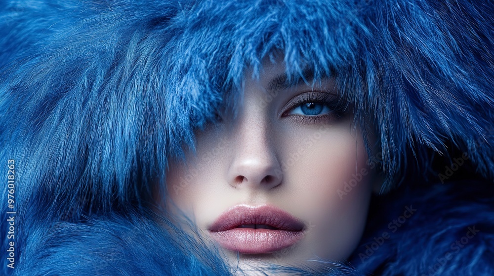 Wall mural Blue Fur Fashion Portrait