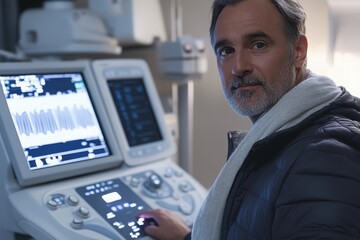 Mature man taking an echocardiogram