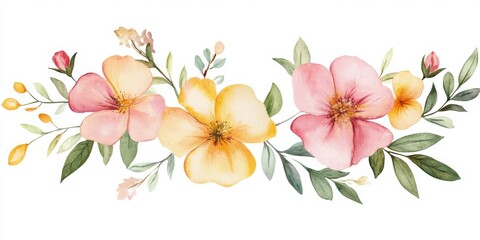 Obraz premium An exquisite watercolor design that showcases an array of soft pastel flowers combined with lush greenery