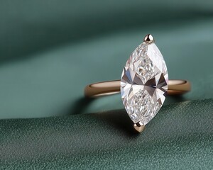 A close-up of a marquise diamond ring isolated, the gemstone s perfect clarity and facets shining brightly marquise diamond, gemstone, clarity