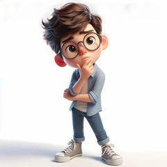 Confused Hispanic Boy in Casual Wear 3D Character - Perplexed Expression Children's Book Illustration - Emotional Intelligence Digital Art