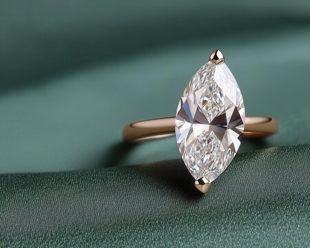 A close-up of a marquise diamond ring isolated, the gemstone s perfect clarity and facets shining brightly marquise diamond, gemstone, clarity