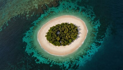 Aerial view of a sandy island in the Caribbean.