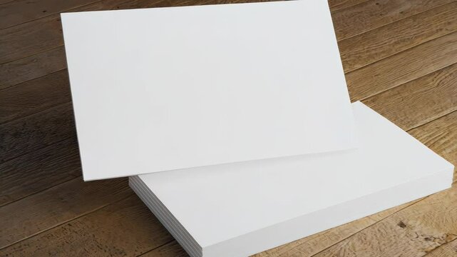 A minimalist composition showcases crisp white sheets on a rustic wooden surface, evoking creativity and potentialideal for business presentations and design projects.