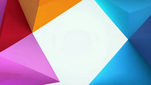 A vibrant abstract background showcases a geometric pattern of colorful triangles in shades of pink, orange, green, and blue, perfect for digital media, branding, and decor.