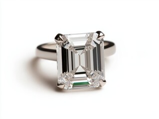 An emerald-cut diamond ring isolated, the gemstone's clean lines and impeccable clarity on full display emerald-cut diamond, gemstone, clarity