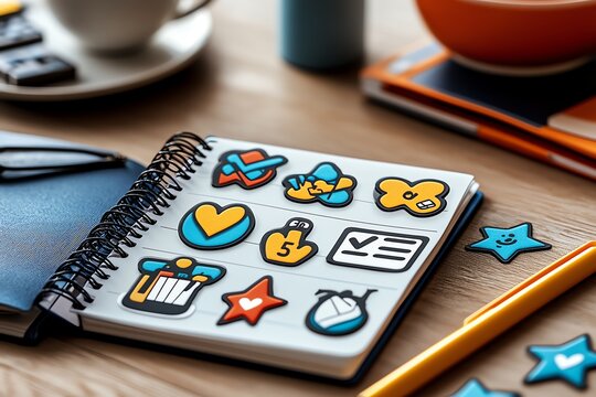 Bold planner stickers, featuring large icons and bright colors to help organize tasks and events