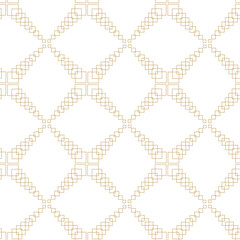 Abstract geometric pattern with crosses, stripes, lines. Seamless vector background. White and gold ornament. Modern reticulated graphic design.
