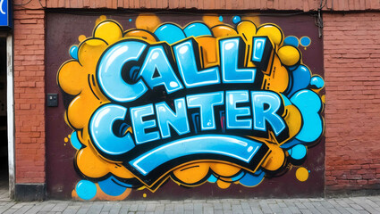 call center grafitti art design on a wall in street