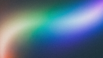 Abstract green blue purple grainy summer poster design background. Colorful grainy gradient soft glowing backdrop design, web header, banner. Noise texture effect