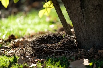 Fototapeta premium Bird's Nest at the Base of a Tree