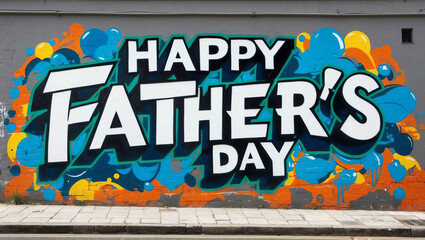 happy fathers day grafitti art design on a wall in street