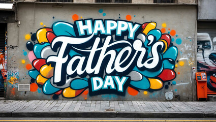 happy fathers day grafitti art design on a wall in street