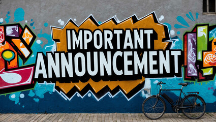 Naklejka premium important announcement grafitti art design on a wall in street