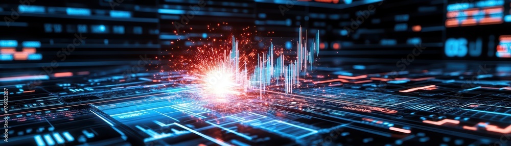 Aufkleber dynamic digital background featuring vibrant light patterns and graph elements, perfect for technolo