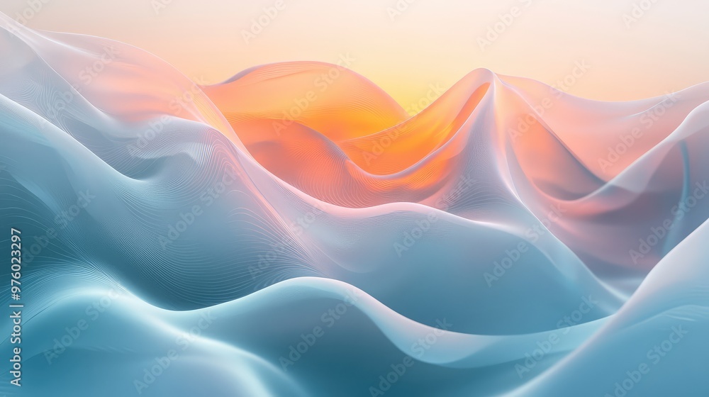 Aufkleber layers of translucent waves rippling through a soft, glowing gradient background.
