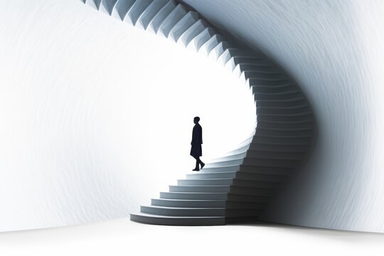 Fototapeta Silhouette of a man ascending stairs on a clean white background   isolated image
