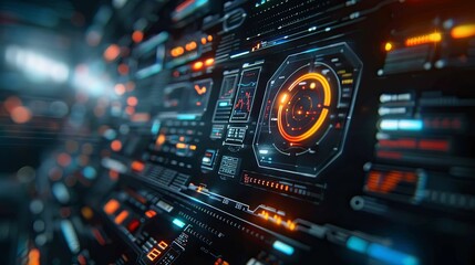 Fototapeta premium Futuristic Digital Interface with Glowing Orange and Blue Elements
