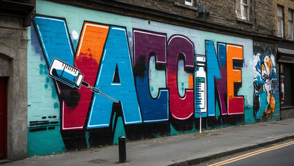 Fototapeta premium vaccine grafitti art design on a wall in street