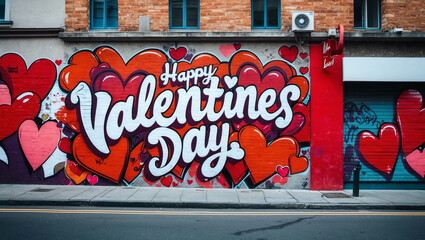 valentines day grafitti art design on a wall in street