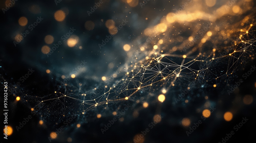 Poster a glowing web of light particles forming intricate patterns against a black void.
