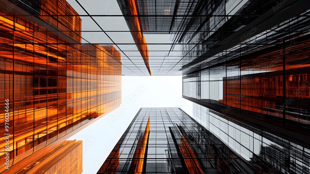 Poster futuristic virtual city architecture with a geometric grid pattern and digital technology backdrop. 