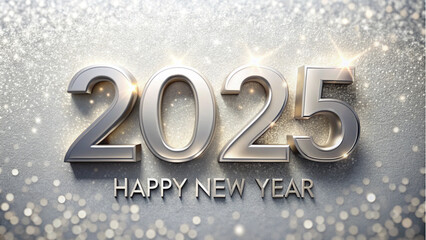 Holiday New Year silver background with text: "Happy New Year 2025."