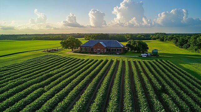 Aerial View of a Vibrant and Expansive Farm Implementing PLF Technology
